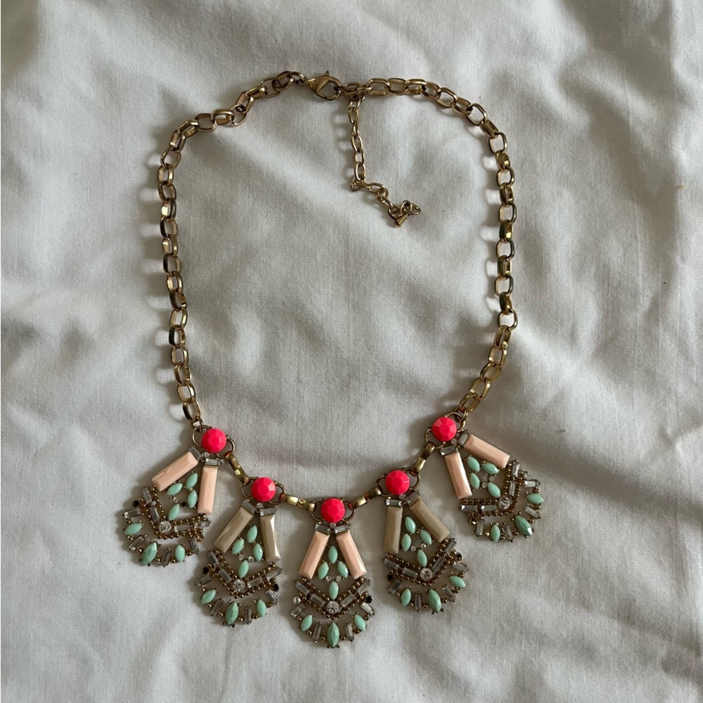 Pink gold and turquoise statement necklace